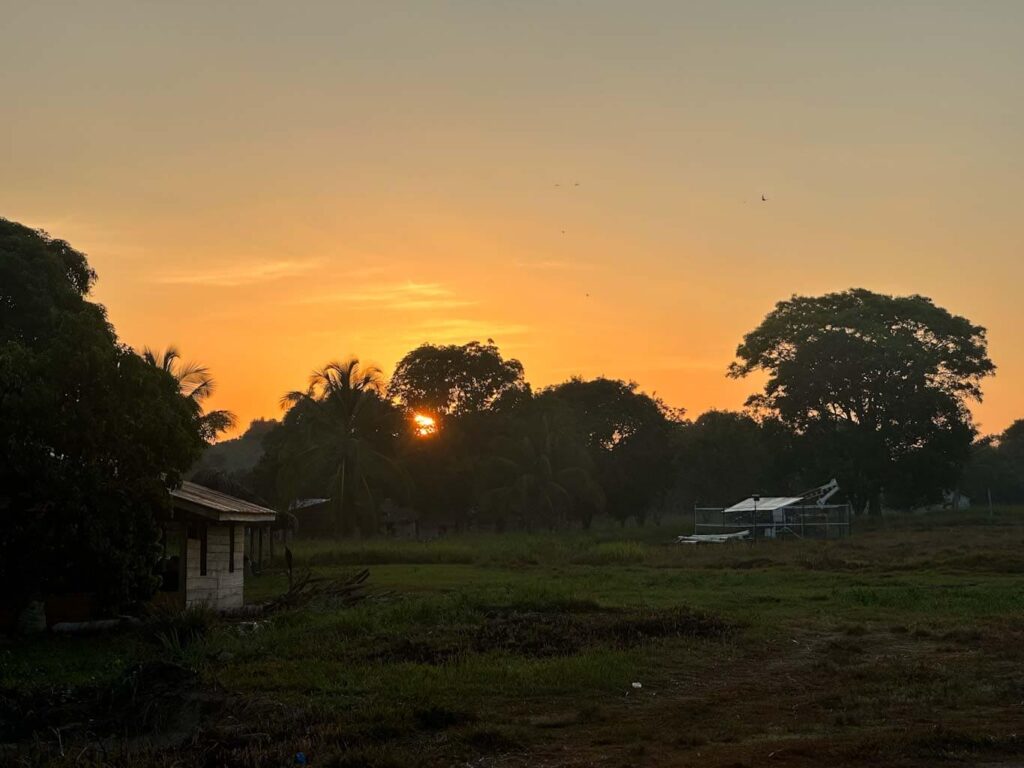 sunset in an indigenous village in Guyana